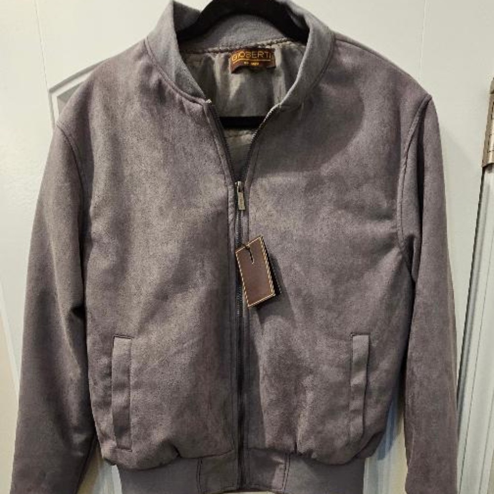 Men’s Faux Suede Bomber with Warm Light Inner Padding - Small